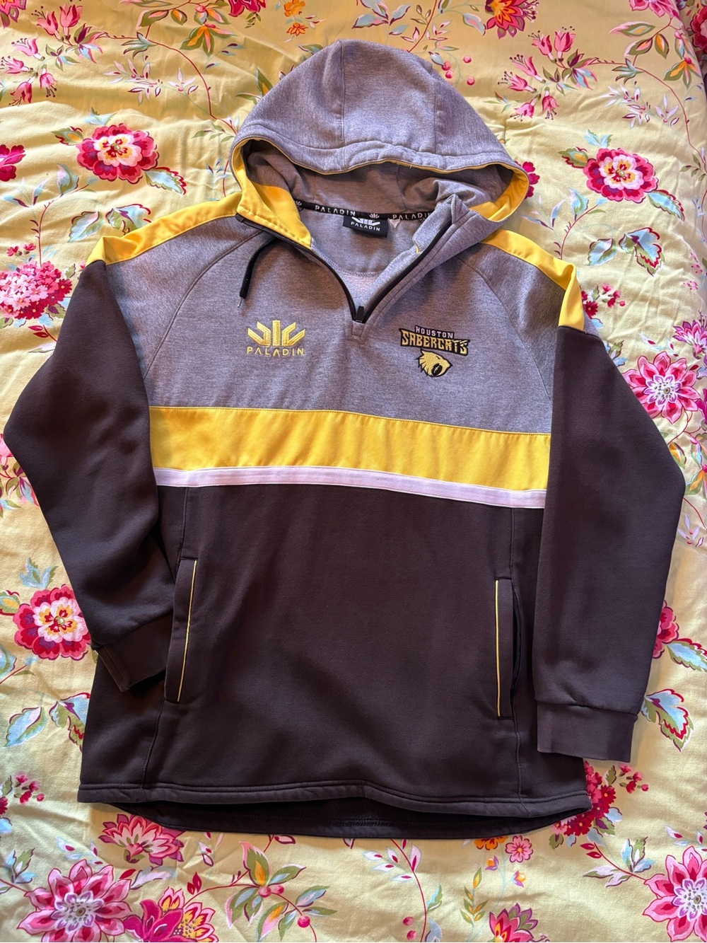 Houston SaberCats x Paladin gray black yellow rugby hoodie medium 29x22 GUC
